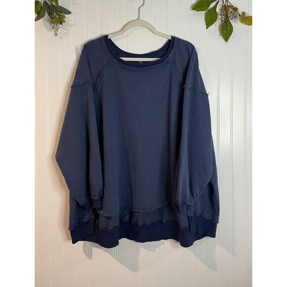 Free People Movement Blue Oversized Distressed Sweatshirt S Cotton/Polyester - Picture 4 of 16